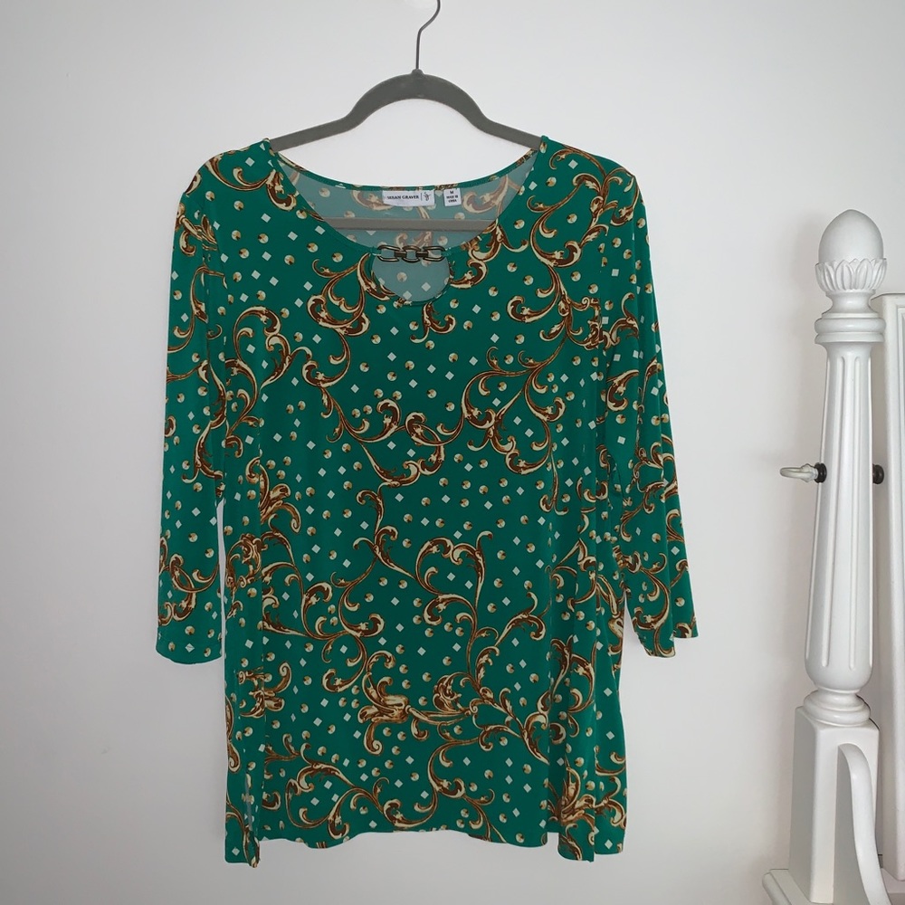 Susan Graver Green Patterned Top